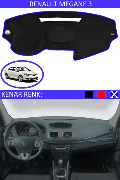 Torpido Koruma Halısı Siyah Kenar Renk Mavi Renault Fluence ile Uyumlu ürün görseli 1