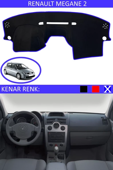 Torpido Koruma Halısı Siyah Kenar Renk Mavi Renault Megane 2 ile Uyumlu ürün görseli 1
