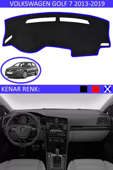 Torpido Koruma Halısı Siyah Kenar Renk Mavi Volkswagen Golf 7 2013-2019 ile Uyumlu ürün görseli 1