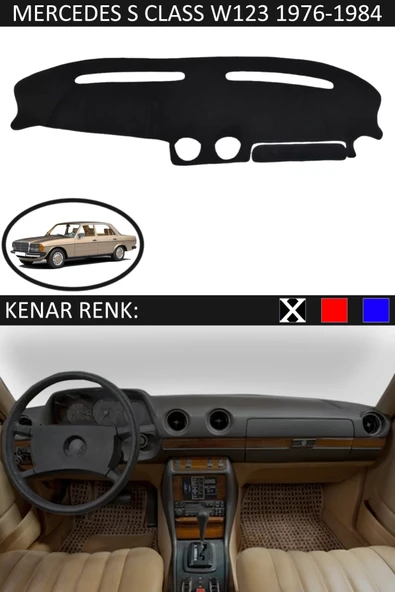 Torpido Koruma Halısı Siyah Kenar Renk Siyah Mercedes S Class W 123 1976-1984 ile Uyumlu ürün görseli 1