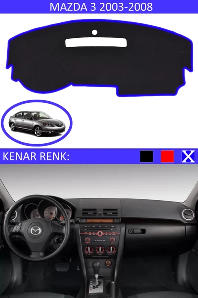 Torpido Koruma Halısı Siyah Kenar Renk Mavi Mazda 3 2003-2008 ile Uyumlu ürün görseli 1