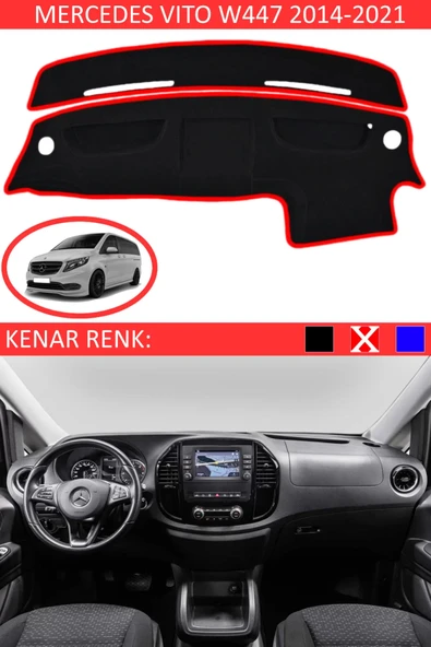 Torpido Koruma Halısı Siyah Kenar Renk Kırmızı Mercedes Vito W447 2014 ile Uyumlu ürün görseli 1