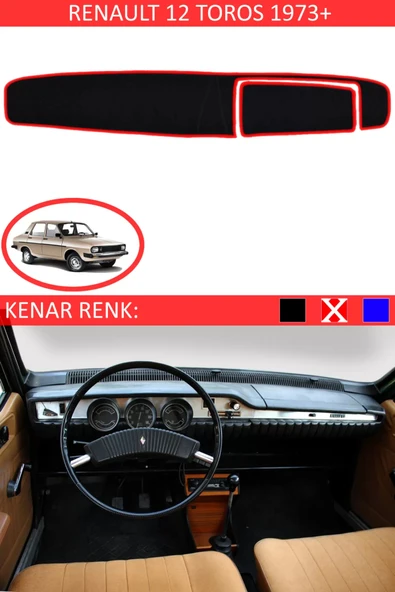 Torpido Koruma Halısı Siyah Kenar Renk Kırmızı Renault 12 Toros 1973 ile Uyumlu ürün görseli 1