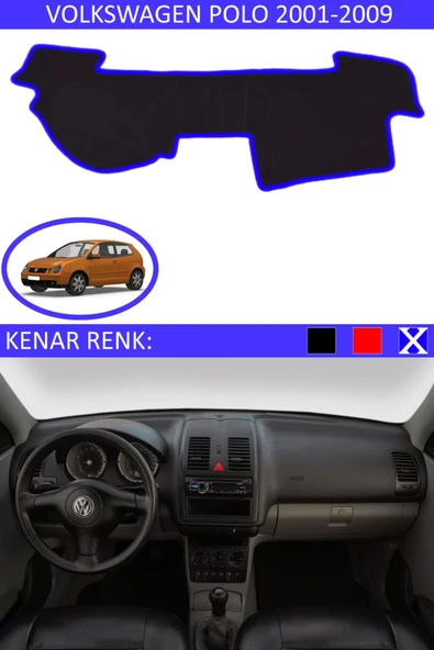 Torpido Koruma Halısı Siyah Kenar Renk Mavi Volkswagen Polo 2001-2009 ile Uyumlu ürün görseli 1