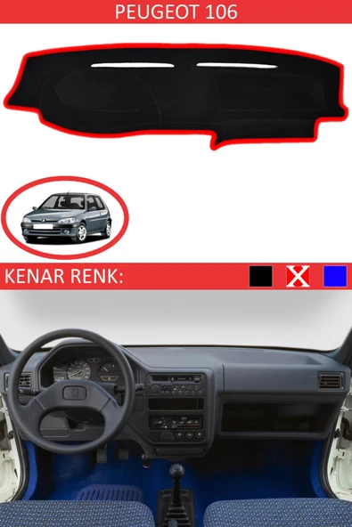 Torpido Koruma Halısı Siyah Kenar Renk Kırmızı Peugeot 106 ile Uyumlu ürün görseli 1