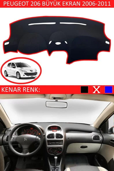 Torpido Koruma Halısı Siyah Kenar Renk Kırmızı Peugeot 206 2006-2011 ile Uyumlu ürün görseli 1