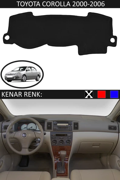 Torpido Koruma Halısı Siyah Kenar Renk Siyah Toyota Coralla 2000-2006 ile Uyumlu ürün görseli 1