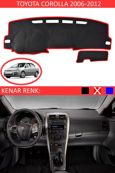 Torpido Koruma Halısı Siyah Kenar Renk Kırmızı Toyota Coralla 2006-2012 ile Uyumlu ürün görseli 1