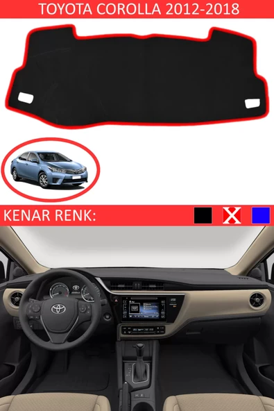 Torpido Koruma Halısı Siyah Kenar Renk Kırmızı Toyota Coralla 2012-2018 ile Uyumlu ürün görseli 1