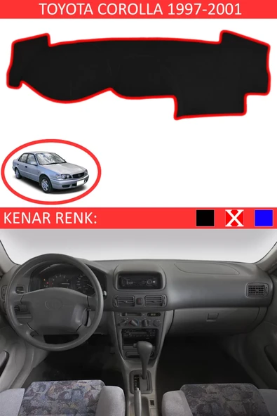 Torpido Koruma Halısı Siyah Kenar Renk Kırmızı Toyota Coralla 1997-2001 ile Uyumlu ürün görseli 1