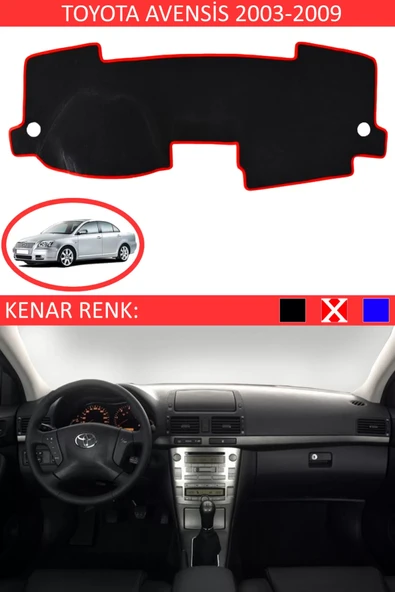 Torpido Koruma Halısı Siyah Kenar Renk Kırmızı Toyota Avensis 2003-2009 ile Uyumlu ürün görseli 1