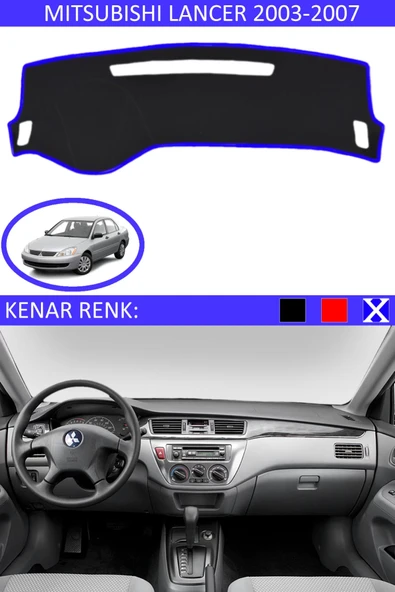 Torpido Koruma Halısı Siyah Kenar Renk Mavi Mitsubishi Lancer 2003-2007 ile Uyumlu ürün görseli 1