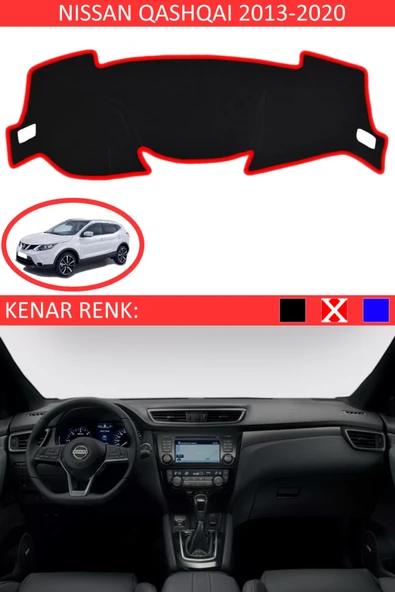 Torpido Koruma Halısı Siyah Kenar Renk Kırmızı Nissan Qashqai 2013-2020 ile Uyumlu ürün görseli 1