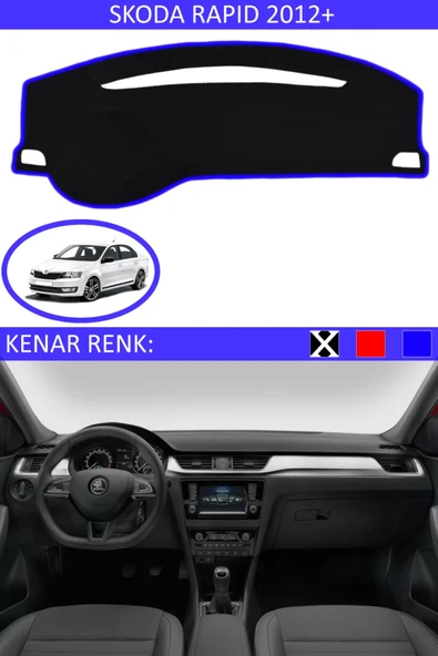 Torpido Koruma Halısı Siyah Kenar Renk Mavi Skoda Rapid 2012+ ile Uyumlu ürün görseli 1