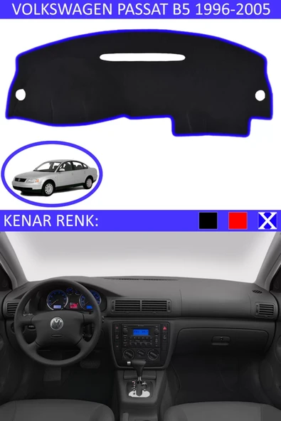 Torpido Koruma Halısı Siyah Kenar Renk Mavi Volkswagen Passat B5 1995-2005 ile Uyumlu ürün görseli 1