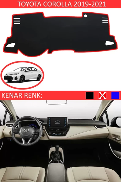 Torpido Koruma Halısı Siyah Kenar Renk Kırmızı Toyota Coralla 2019-2021 ile Uyumlu ürün görseli 1