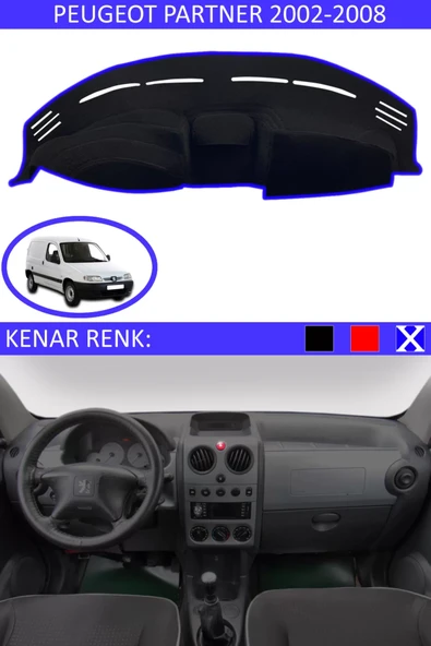 Torpido Koruma Halısı Siyah Kenar Renk Mavi Peugeot Partner 2002-2008 ile Uyumlu ürün görseli 1