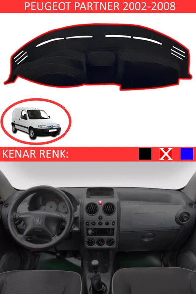 Torpido Koruma Halısı Siyah Kenar Renk Kırmızı Peugeot Partner 2002-2008 ile Uyumlu ürün görseli 1