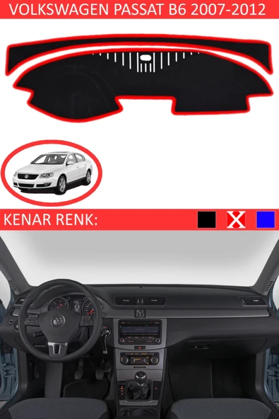 Torpido Koruma Halısı Siyah Kenar Renk Kırmızı Volkswagen Passat B6 2007-2012 ile Uyumlu ürün görseli 1