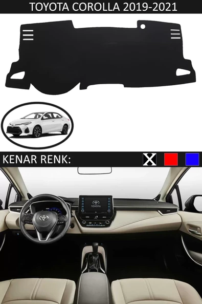 Torpido Koruma Halısı Siyah Kenar Renk Siyah Toyota Coralla 2019-2021 ile Uyumlu ürün görseli 1