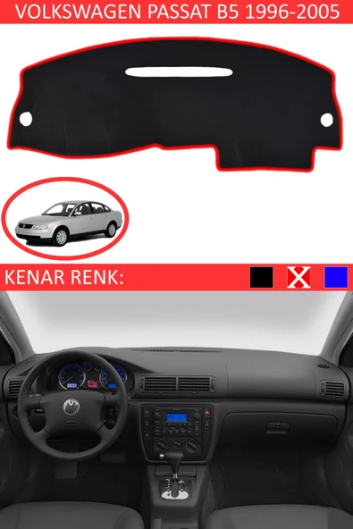 Torpido Koruma Halısı Siyah Kenar Renk Kırmızı Volkswagen Passat B5 1995-2005 ile Uyumlu ürün görseli 1