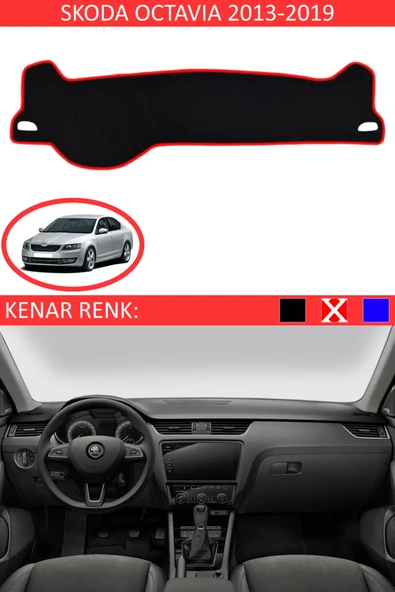 Torpido Koruma Halısı Siyah Kenar Renk Kırmızı Skoda Octavia 2013-2019 ile Uyumlu ürün görseli 1