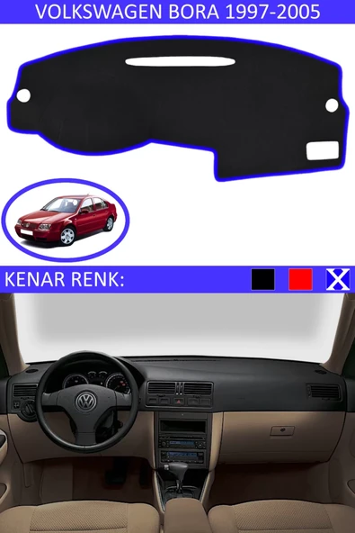 Torpido Koruma Halısı Siyah Kenar Renk Mavi Volkswagen Bora 1997-2005 ile Uyumlu ürün görseli 1