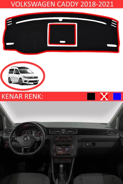 Torpido Koruma Halısı Siyah Kenar Renk Kırmızı Volkswagen Caddy 2018-2021 ile Uyumlu ürün görseli 1