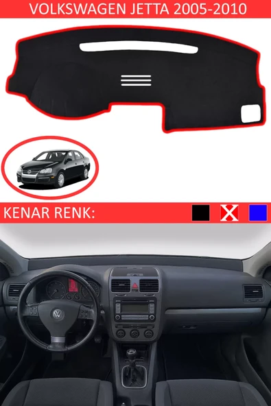 Torpido Koruma Halısı Siyah Kenar Renk Kırmızı Volkswagen Jetta 2005-2010 ile Uyumlu ürün görseli 1