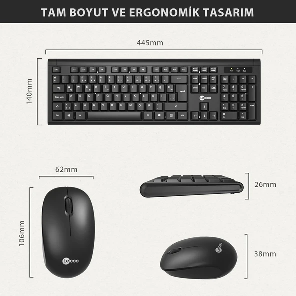 Lecoo Kw200 Kablosuz Klavye & Mouse Set Siyah - Resim 6