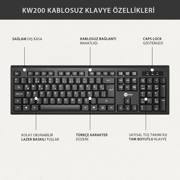 Lecoo Kw200 Kablosuz Klavye & Mouse Set Siyah - Resim 7