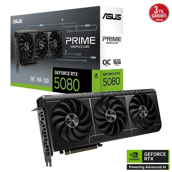 ASUS RTX5080 16GB PRIME RTX5080-O16G GDDR7 256bit HDMI DP PCIe 5.0 ürün görseli 1