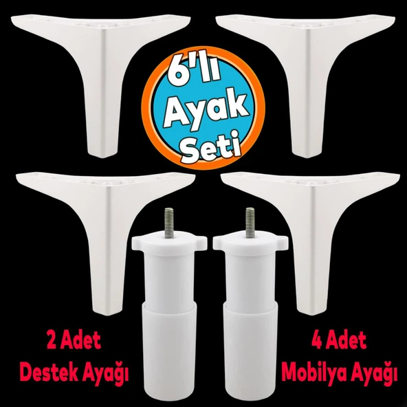 Mobilya Tv Ünitesi Çekyat Koltuk Kanepe Destek Ayağı 14 Cm Beyaz Baza Ayakları M8 6'lı Set ürün görseli 1