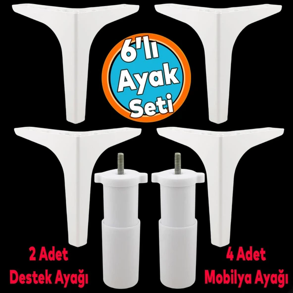 Mobilya Tv Ünitesi Konsol Koltuk Kanepe Destek Ayağı 17 Cm Beyaz Ayakları M8 Destek 6'lı Set ürün görseli 1