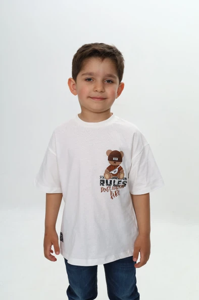 Toontoy Erkek Çocuk Rules Şapkalı Ayı Baskılı Tişört ürün görseli 1