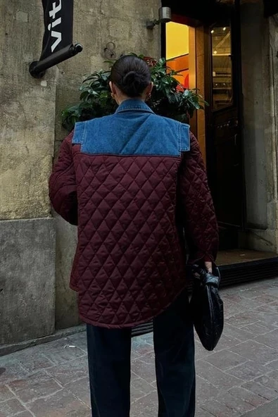 Denim Garnili Kapitone Ceket 7071 - Resim 2
