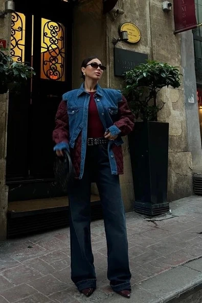 Denim Garnili Kapitone Ceket 7071 - Resim 5