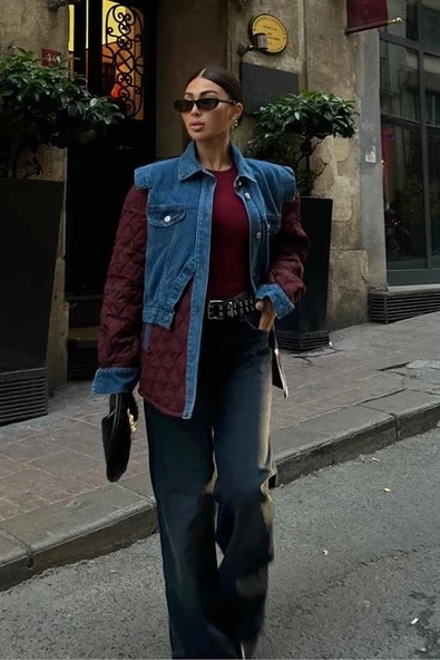 Denim Garnili Kapitone Ceket 7071 - Resim 3