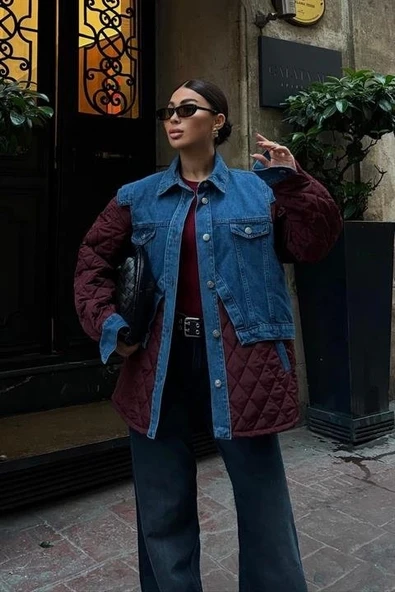 Denim Garnili Kapitone Ceket 7071 - Resim 6