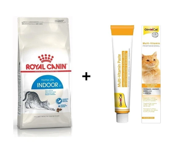 Royal Canin İndoor 27 Kuru Kedi Maması 2 Kg + Gimcat Multivitamin 100 Gr ürün görseli 1