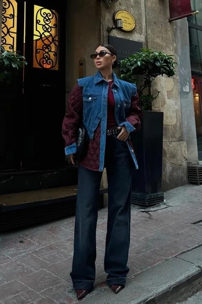 Denim Garnili Kapitone Ceket 7071 - Resim 4