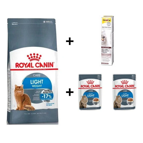 Royal Canin Light Weight Kedi Maması 1,5 Kg + 2 Adet RC Yaş Mama 85 gr + 20 gr GimCat Malt ürün görseli 1