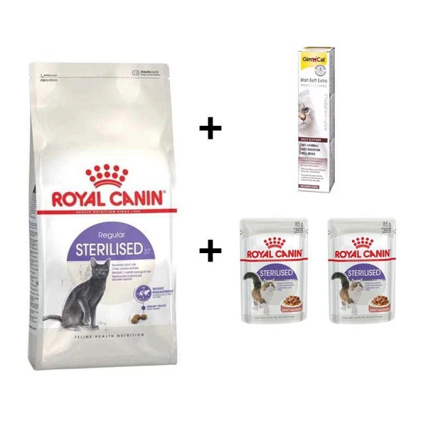 Royal Canin Sterilised Kısırlaştırılmış Kedi Maması 2 Kg + 2 Adet RC Yaş Mama 85 gr + 20 gr GimCat Malt ürün görseli 1