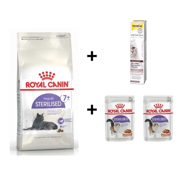 Royal Canin +7 Yaş Üzeri Kısırlaştırılmış Kedi Maması 3,5 Kg + 2 Adet RC Yaş Mama 85 gr + 20 gr GimCat Malt ürün görseli 1
