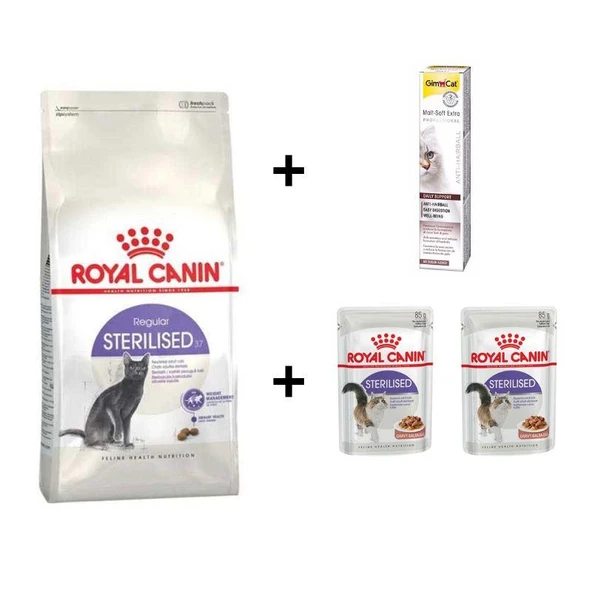 Royal Canin Sterilised Kısırlaştırılmış Kedi Maması 4 Kg + 2 Adet RC Yaş Mama 85 gr + 20 gr GimCat Malt ürün görseli 1