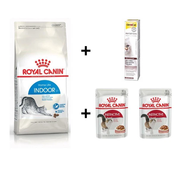 Royal Canin İndoor 27 Kuru Kedi Maması 2 Kg + 2 Adet RC Yaş Mama 85 gr + 20 gr GimCat Malt ürün görseli 1