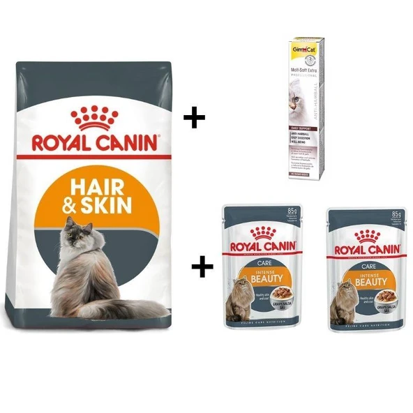 Royal Canin Hair Skin  Kedi  Maması 2 Kg + 2 Adet RC Yaş Mama 85gr +20 gr GimCat Malt ürün görseli 1