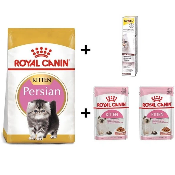 Royal Canin Kitten Persian Yavru Kedi Maması 2 kg + 2 Adet RC Yaş Mama 85 gr + 20 gr Gimcat Malt ürün görseli 1
