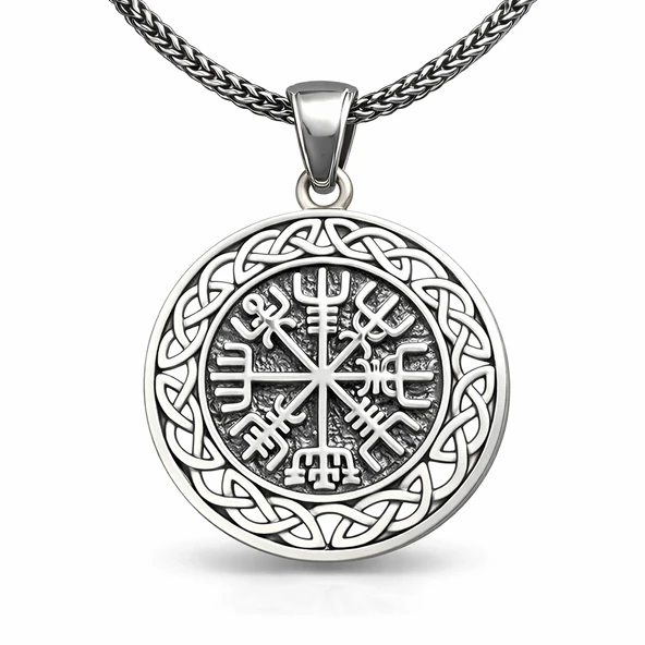 Gümüş Viking Pusula Erkek Kolye SL10789 - Resim 2