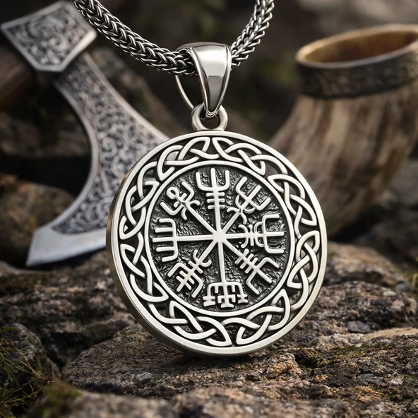 Gümüş Viking Pusula Erkek Kolye SL10789 - Resim 5